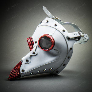 Steampunk Full Face Plague Doctor Mask - White Red